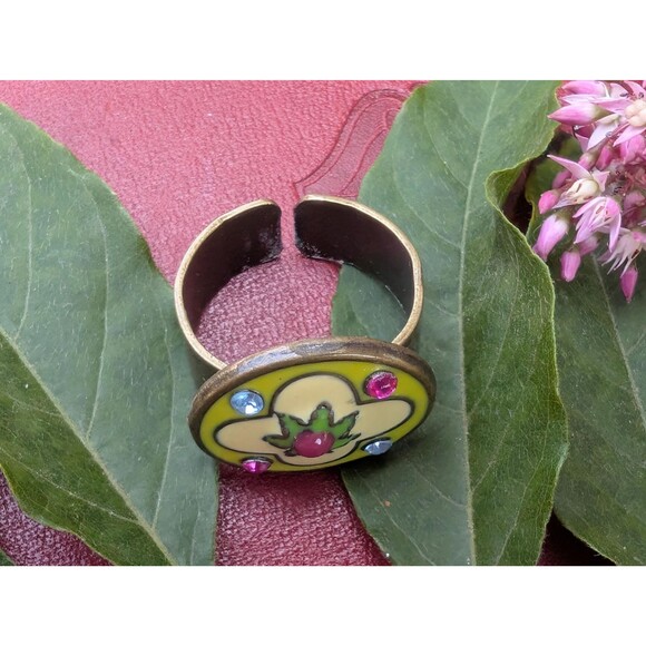 Vintage Enamel Ring, Baroque Adjustable Ring - Picture 2 of 9